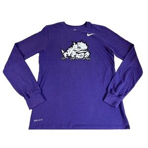 TCU Horned Frogs Nike Tee T Shirt Mens S Purple Athletic Cut Long Sleeve